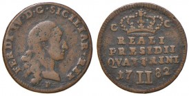 NAPOLI Ferdinando IV (Reali Presidi di Toscana) (1759-1816) 2 Quattrini 1782 – Gig. 4 CU (g 2,89)
MB