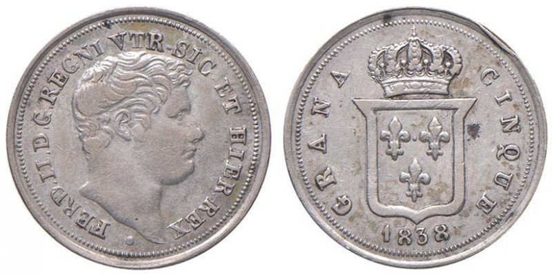 NAPOLI Ferdinando II (1830-1859) 5 Grana 1838 – Magliocca 657 AG (g 1,12) Colpo ...