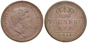 NAPOLI Ferdinando II (1830-1859) 2 Tornesi 1848 – Gig. 253 CU (g 6,63)
qFDC