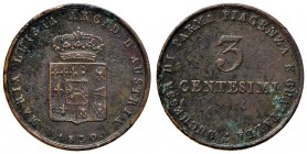 PARMA Maria Luigia (1815-1847) 3 Centesimi 1830 – Gig. 15 CU (g 5,65) RR Macchie di ossidazione
BB