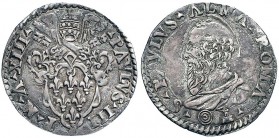 Paolo III (1534-1549) Grosso A. XIII – Munt. 59 AG (g 1,53) Bella patina, leggermente ribattuto al R/
BB+