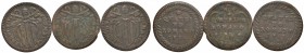 Benedetto XIV (1740-1758) Quattrino 1751, 1754, 1755 – CU Lotto di tre monete
MB-BB
