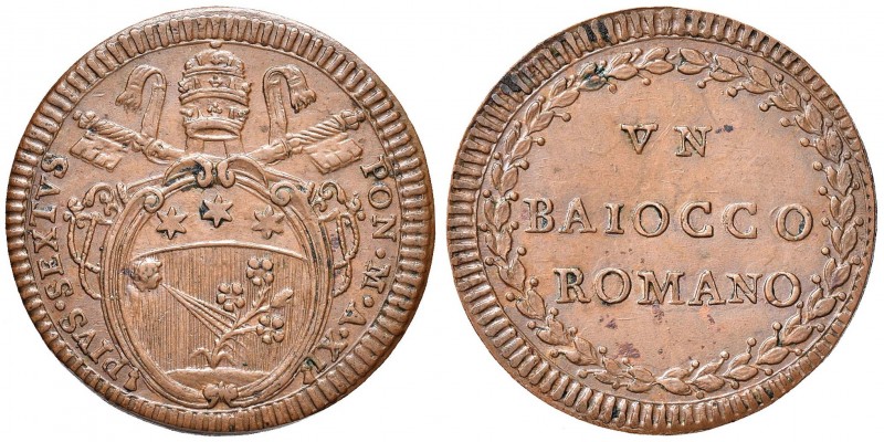 Pio VI (1774-1799) Baiocco A. XI – Munt. 128 CU (g 11,71)
SPL+