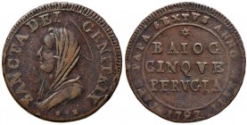 Pio VI (1775-1799) PERUGIA Madonnina da 5 Baiocchi – Ber. 3130 CU (g 16,26)
qBB-BB