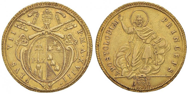 Pio VII (1800-1823) Doppia A. XVIII – Nomisma 236 AU (g 5,48) R
BB