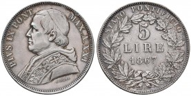 PIO IX (1846-1878) 5 Lire 1867 A. XXI – Nomisma 641 AG (g 24,71)
qSPL