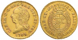Carlo Emanuele III (1730-1773) Mezza doppia 1765 – MIR 944k AU (g 4,80) R Una minima traccia d’appiccagnolo
BB+