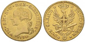 Vittorio Amedeo III (1773-1796) Doppia 1790 – Nomisma 291; MIR 982e AU (g 9,10) Minimi graffietti 
BB