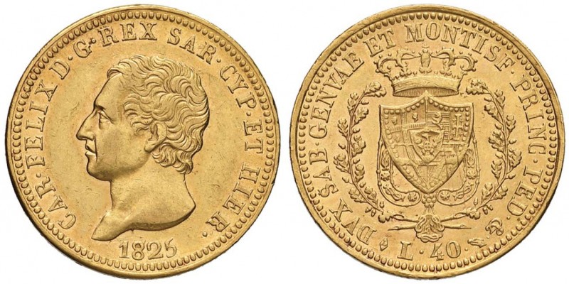 Carlo Felice (1821-1831) 40 Lire 1825 T – Nomisma 537 AU R 
qSPL/SPL