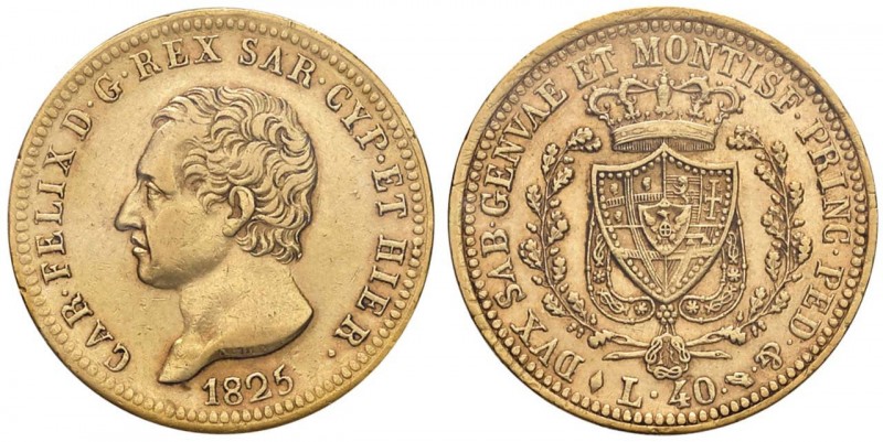Carlo Felice (1821-1831) 40 Lire 1825 T – Nomisma 537 AU R Sigillato da Numismat...