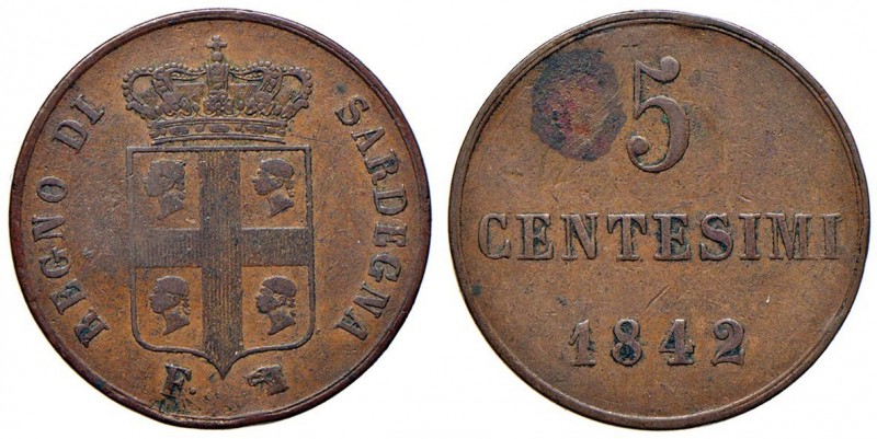 Carlo Alberto (1831-1849) 5 Centesimi 1842 T per la Sardegna – Nomisma 739 CU RR...