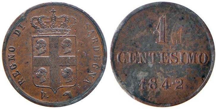 Carlo Alberto (1831-1849) Centesimo 1842 T per la Sardegna – Nomisma 740 CU RR S...