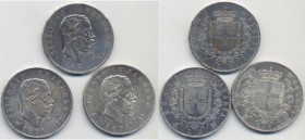 Vittorio Emanuele II (1861-1878) 5 Lire 1871 M, 1873 M 1876 R – AG Lotto di tre monete
BB-SPL
