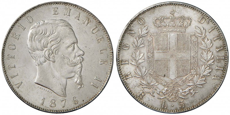Vittorio Emanuele II (1861-1878) 5 Lire 1876 R – Pag. 501; Mont. 188 AG Minimi s...