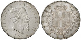 Vittorio Emanuele II (1861-1878) 5 Lire 1876 R – Pag. 501; Mont. 188 AG Minimi segnetti ma bell’esemplare 
qFDC/FDC