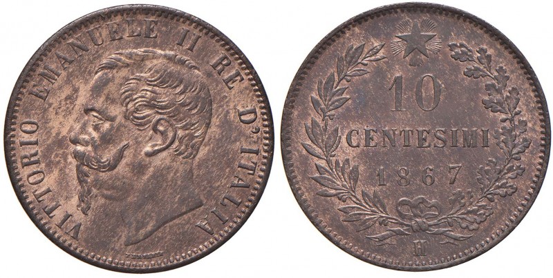 Vittorio Emanuele II (1849-1861) 10 Centesimi 1867 H – Nomisma 949 CU
FDC
