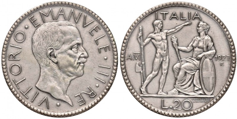 Vittorio Emanuele III (1900-1946) 20 Lire 1927 A. VI – Nomisma 1084 AG Sigillato...