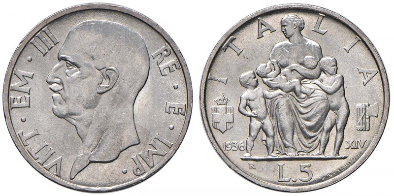 Vittorio Emanuele III (1900-1946) 5 Lire 1936 – Nomisma 1144; Pag. 719 AG
qFDC...