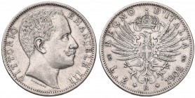 Vittorio Emanuele III (1900-1946) 2 Lire 1902 – Nomisma 1152 AG R Lucidata 
BB/BB+