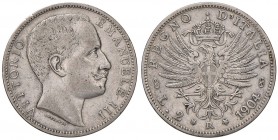 Vittorio Emanuele III (1900-1946) 2 Lire 1904 – Nomisma 1154 AG RR
BB
