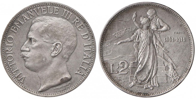 Vittorio Emanuele III (1900-1946) 2 Lire 1911 Cinquantenario Prova sabbiata – No...