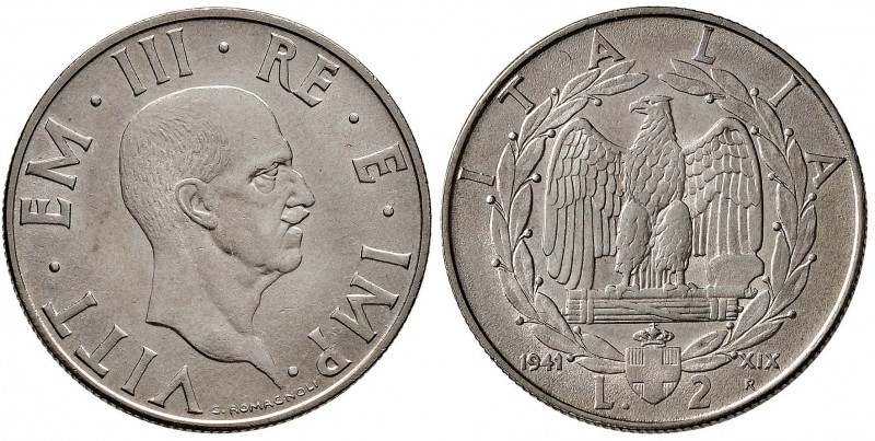 Vittorio Emanuele III (1900-1946) 2 Lire 1941 A. XIX – Pag. 760; Mont. 185 AC
F...