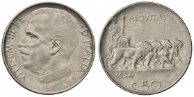 Vittorio Emanuele III (1900-1946) 50 Centesimi 1924 R – Pag. 805; Mont. 242 NI RR Minimi segnetti e minimo colpetto al bordo
SPL+