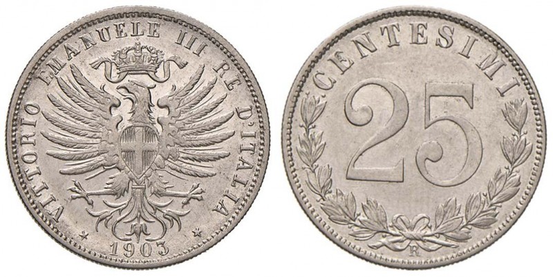 Vittorio Emanuele III (1900-1946) 25 Centesimi 1903 – Nomisma 1267 NI
SPL