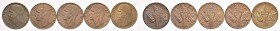 Vittorio Emanuele III (1900-1946) 10 Centesimi 1939-1943 – BR Lotto di cinque monete
FDC