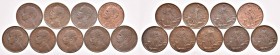 Vittorio Emanuele III (1900-1946) Centesimo 1909, 1910, 1912-1918 – CU Lotto di nove monete, tutti di ottima qualità, il 1918 presenta striature sul v...