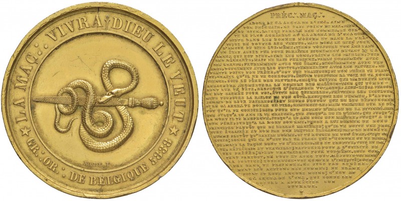 BELGIO Medaglia massonica 1838 – MD (g 43,16 – Ø 50 mm) Colpetti al bordo
SPL...