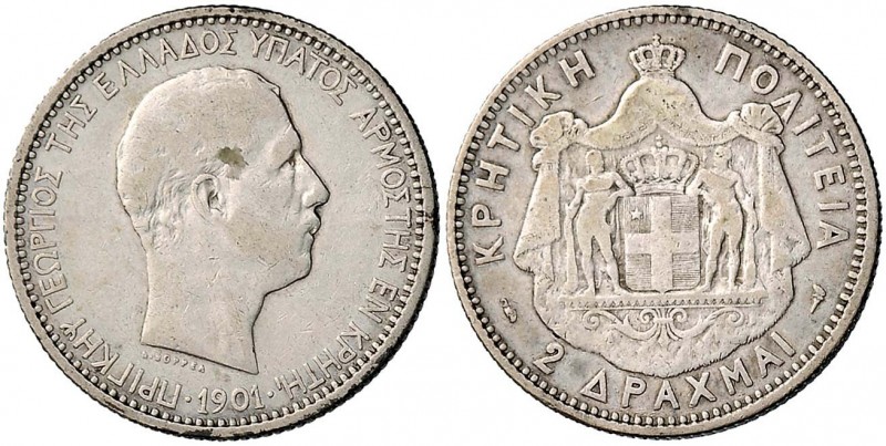 CRETA Giorgio I (1898-1906) 2 Dracme 1901 – KM 8 AG (g 9,88) RR
MB