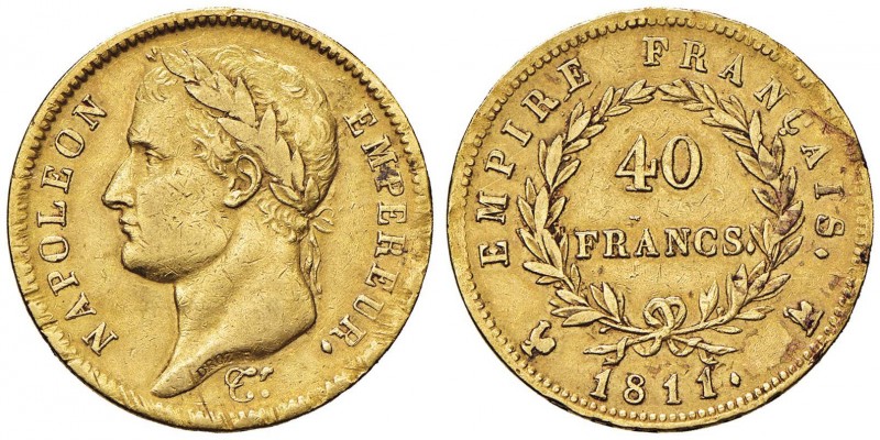 FRANCIA Napoleone (1804-1814) 40 Franchi 1811 A regravé sur le coq – Gad. 1084 A...