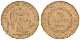 FRANCIA 20 Francs 1896 – Gad. 1063 AU (g 6,45) Colpo al bordo
BB+