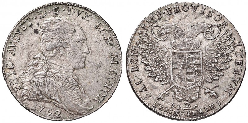 GERMANIA Sassonia – Friedrich August III (1763-1806) 2/3 di Tallero 1792 – KM 10...