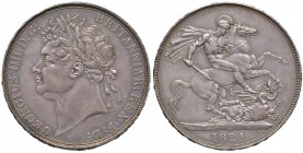 INGHILTERRA George III (1760-1820) Crown 1821 Anno Secundo – Spink 3805; KM 680.1 AG (g 28,24) Bellissima patina iridescente, graffietti al D/ e colpe...