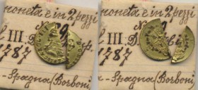 SPAGNA Carlo III (1759-1788) ½ Escudo 1787 Madrid – Metallo dorato (g 1,20) Falso d’epoca, in due pezzi. Con cartellino di vecchia raccolta
MB