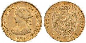 SPAGNA Isabel II (1833-1868) 4 Escudos 1865 – Fr. 337 AU (g 3,39)
BB+