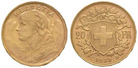 SVIZZERA 20 Francs 1935 – Fr. 499 AU (g 6,45) Colpo al bordo
FDC