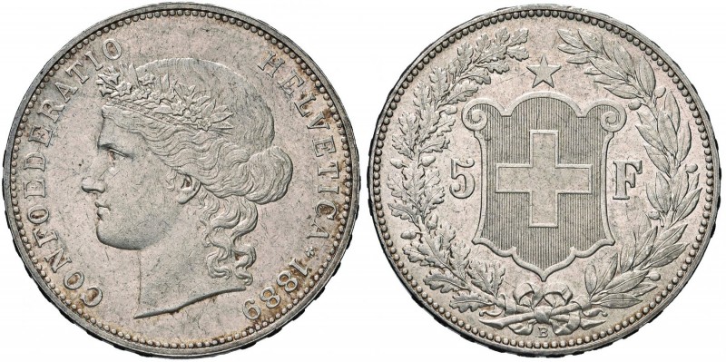 SVIZZERA Confederazione – 5 Franchi 1889 – HMZ 2-1198b AG (g 24,98) Minimi colpe...