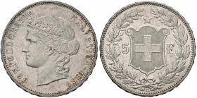 SVIZZERA Confederazione – 5 Franchi 1889 – HMZ 2-1198b AG (g 24,98) Minimi colpetti al bordo 
SPL+