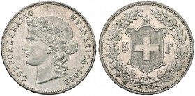 SVIZZERA Confederazione – 5 Franchi 1892 – HMZ 2-1198e AG (g 24,93) Colpetto al bordo 
SPL