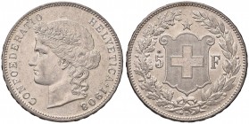 SVIZZERA Confederazione – 5 Franchi 1908 – HMZ 2-1198l AG (g 24,96) Minimi graffietti
SPL+