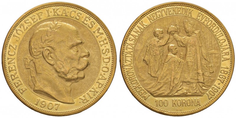 UNGHERIA Franz Joseph I (1848-1916) 100 Korona 1907 40 anniversario di regno – K...