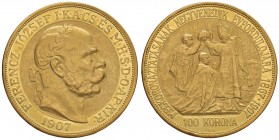 UNGHERIA Franz Joseph I (1848-1916) 100 Korona 1907 40 anniversario di regno – KM 490 AU (g 33,84)
BB+