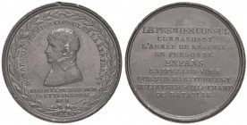 FRANCIA Napoleone Premier (1799-1804) Medaglia 1800 BATTAILLE DE MARENGO – Opus: Auguste - Piombo (g 55,08 – Ø 50mm) Riconio. Colpo al bordo
BB+