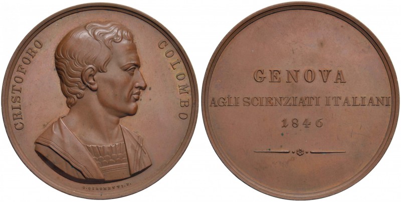 GENOVA Medaglia 1846 Cristoforo Colombo / Genova agli scienziati italiani – Opus...
