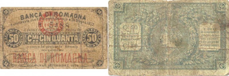 Monetazione d’emergenza – Banca di Romagna - 50 centesimi 4/1-26/06/1872 – Gav. ...