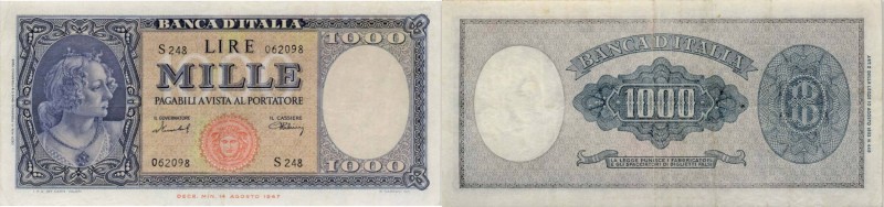 Banca d’Italia – 1.000 Lire Medusa 09/02/1948 S248 062098 – Gig. 54C R
BB+...