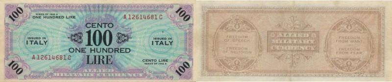 AM Lire – 100 Lire 1943-1945 italiano-inglese, A 12614681 C – Gav. 268 Piega cen...